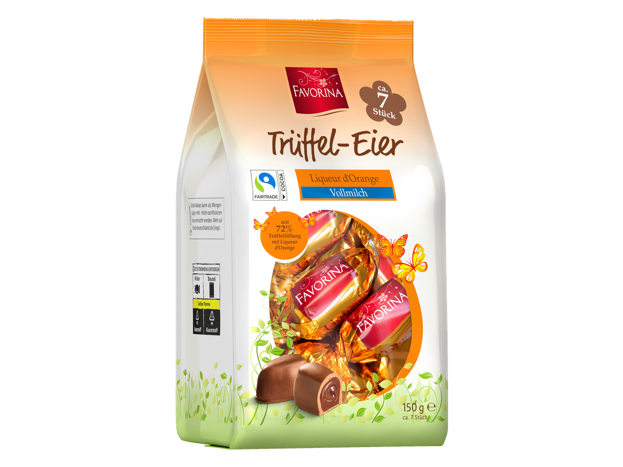 Favorina Trüffel-Eier apelsinilikööri täidisega, 150g pakend.