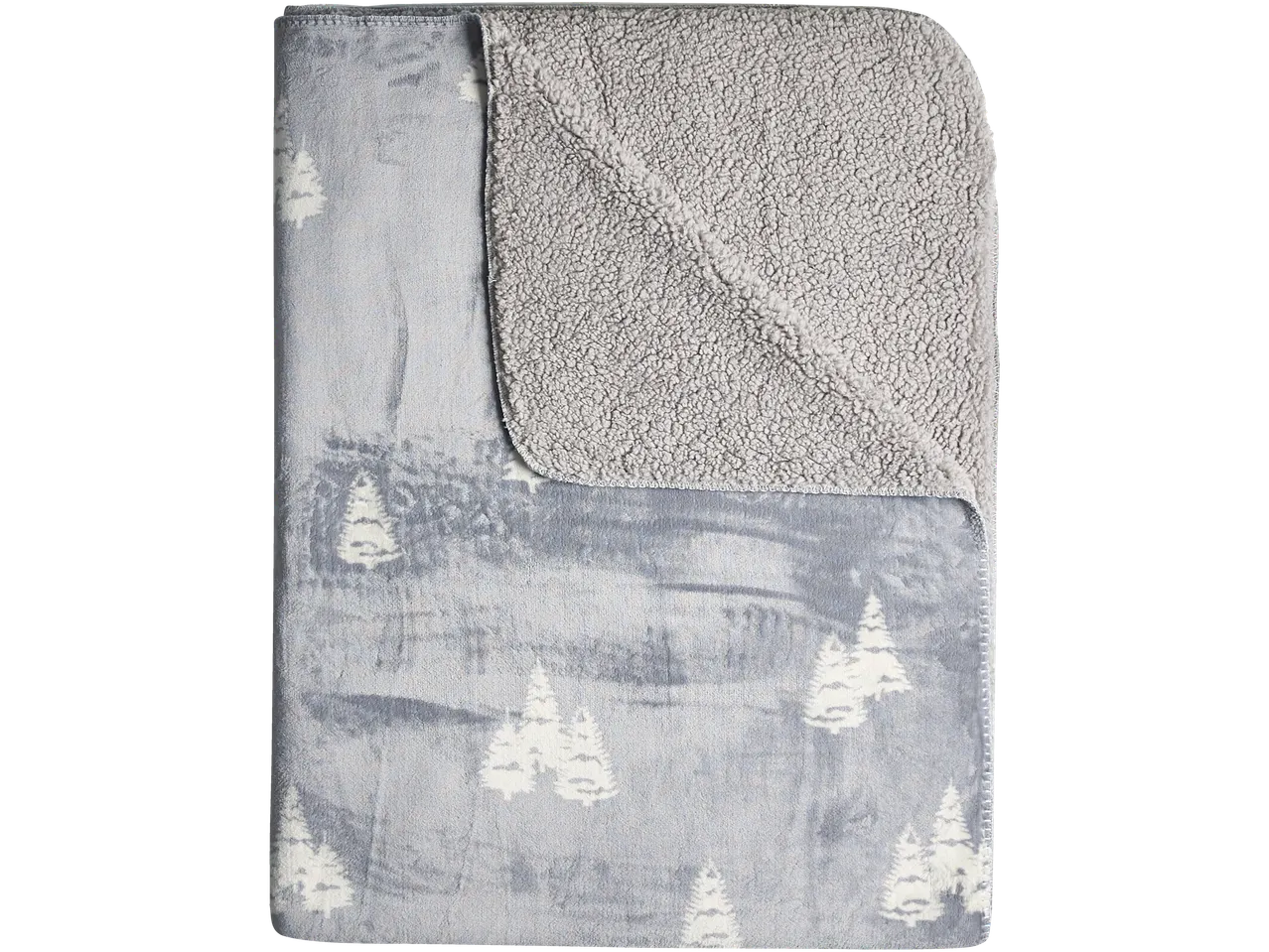 LIVARNO home antklodė su eglučių raštu ir pilku šerpa fliso pamušalu