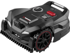 PARKSIDE PERFORMANCE® 20V Robot Lawn Mower, black with red accents and control panel.
