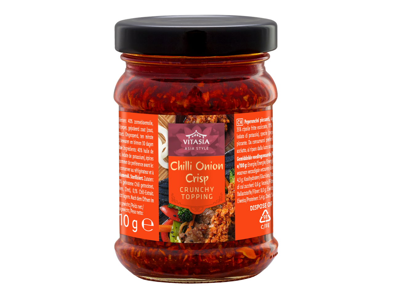 Vitasia Chilli Onion Crisp knapperige topping in een glazen pot