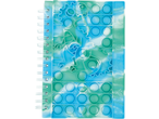 CRELANDO Notizbuch sa plavo-zelenim pop-it koricama, sa dinosaurusom i geometrijskim oblicima.