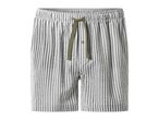 Men's striped shorts with an elasticated waist and olive green drawstring.
