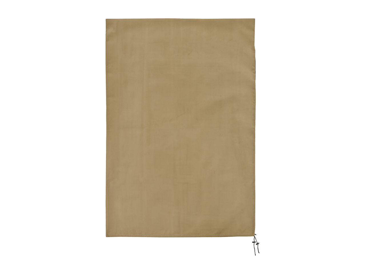 A rectangular, light brown fabric cover with a drawstring at the bottom right.