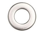 A single, silver-colored metal washer with a circular shape and a hole in the center.