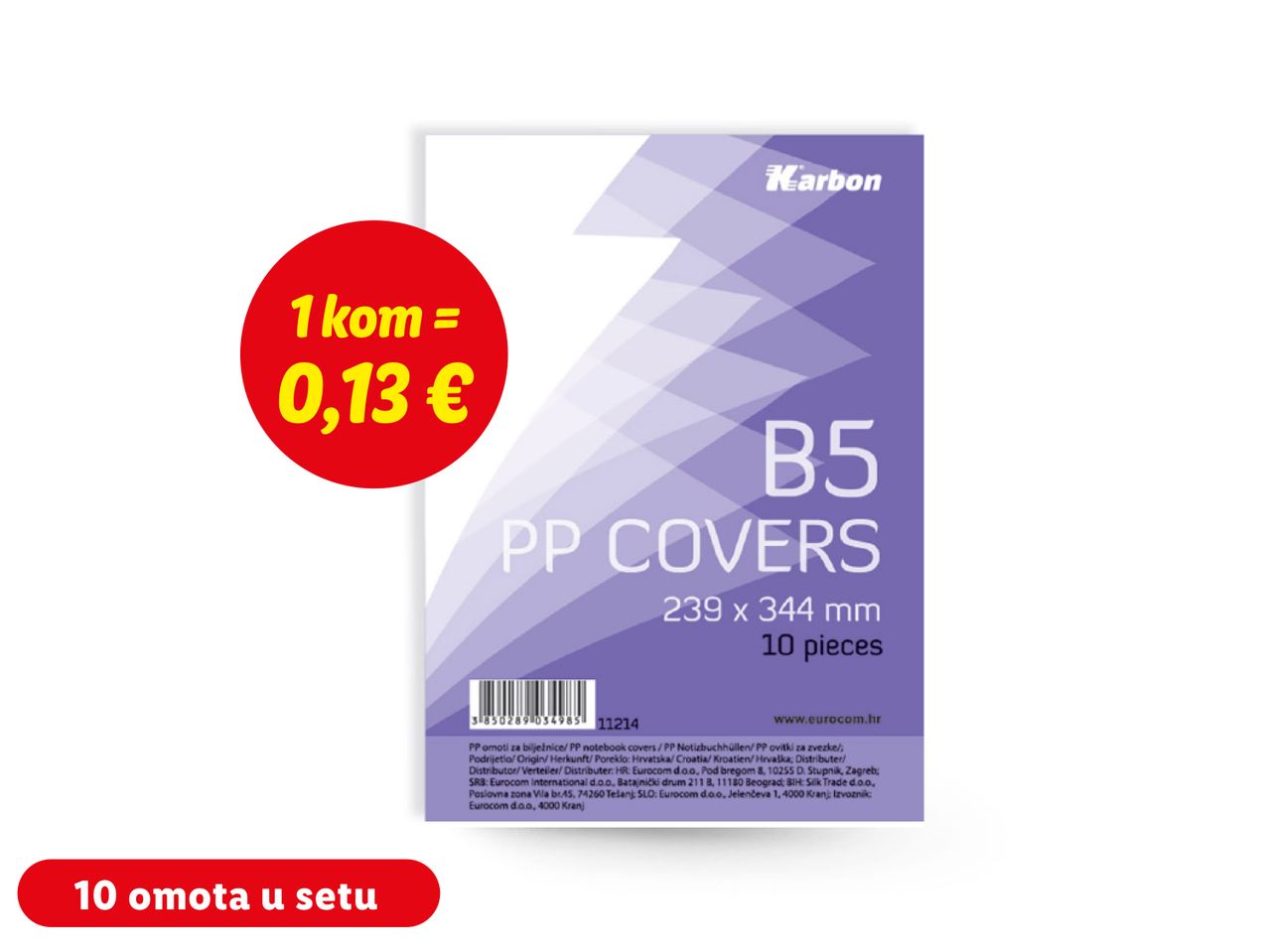 Karbon B5 PP omoti za bilježnice, 10 komada