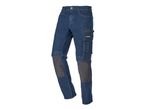 Jeans da lavoro blu scuro con tasche cargo e rinforzi sulle ginocchia.