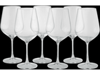 Șase pahare elegante de vin din cristal.