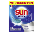 Tablettes pour lave-vaisselle tout-en-un, 74 tablettes dont 26 offertes, 100% efficace sur plus de 99 taches.