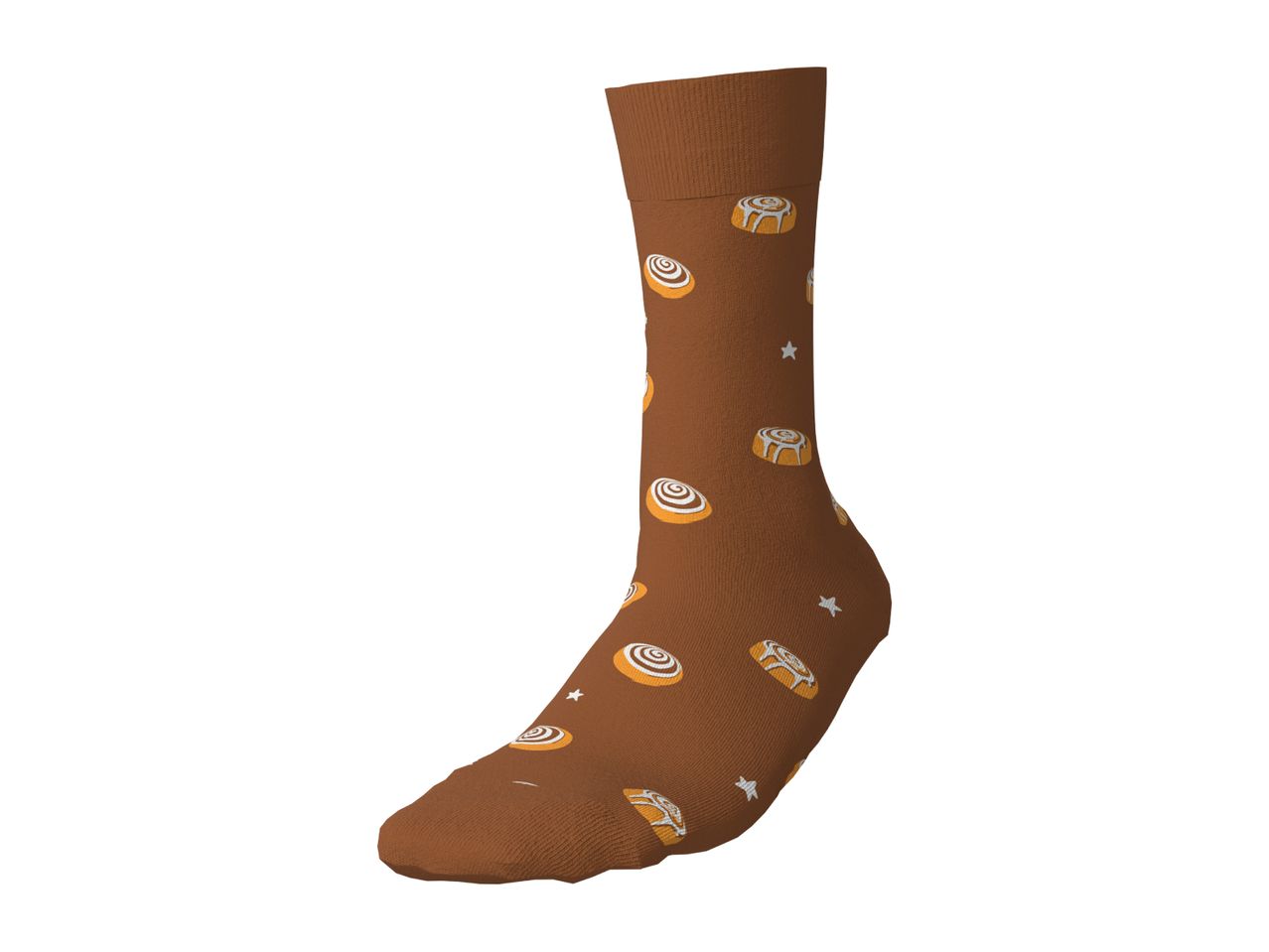 Brown sock with cinnamon roll pattern