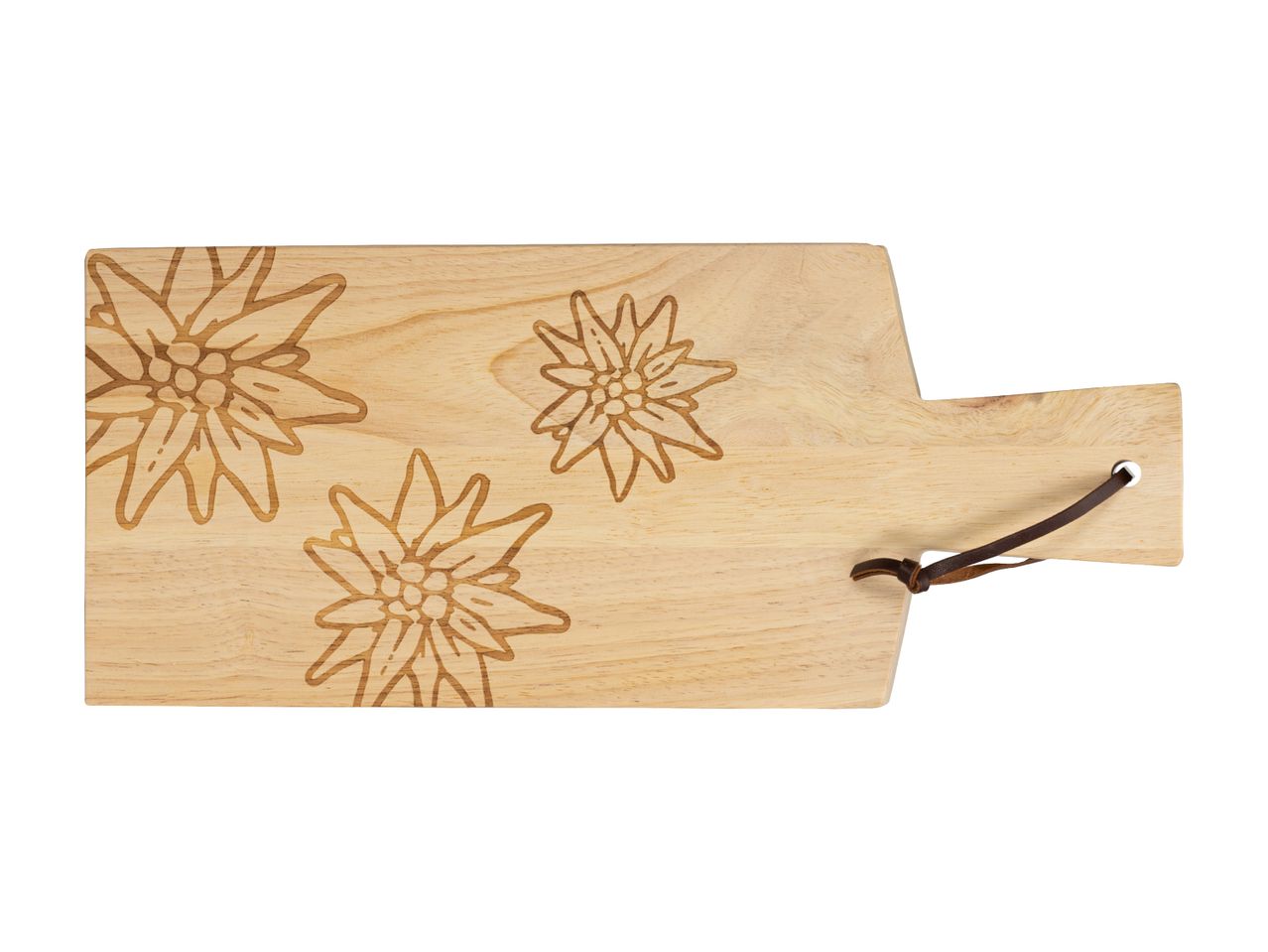 Holz-Schneidebrett mit Edelweiß-Motiv.