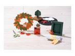 Autumn-themed paper crafts including a wreath, tree, and gift box.