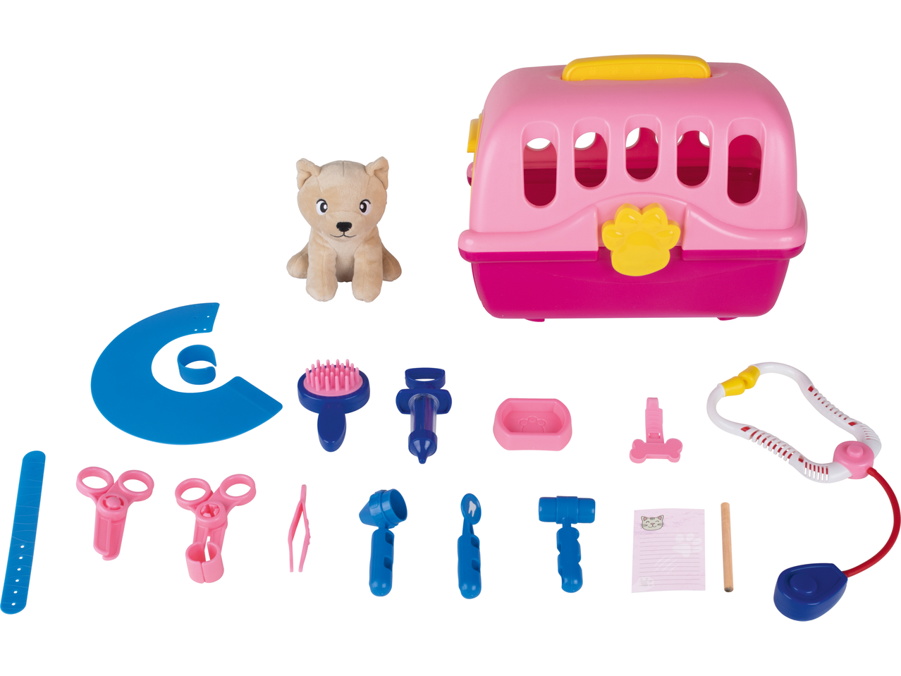 Ensemble de jeu vétérinaire LUPILU® avec cage de transport, peluche et outils médicaux.
