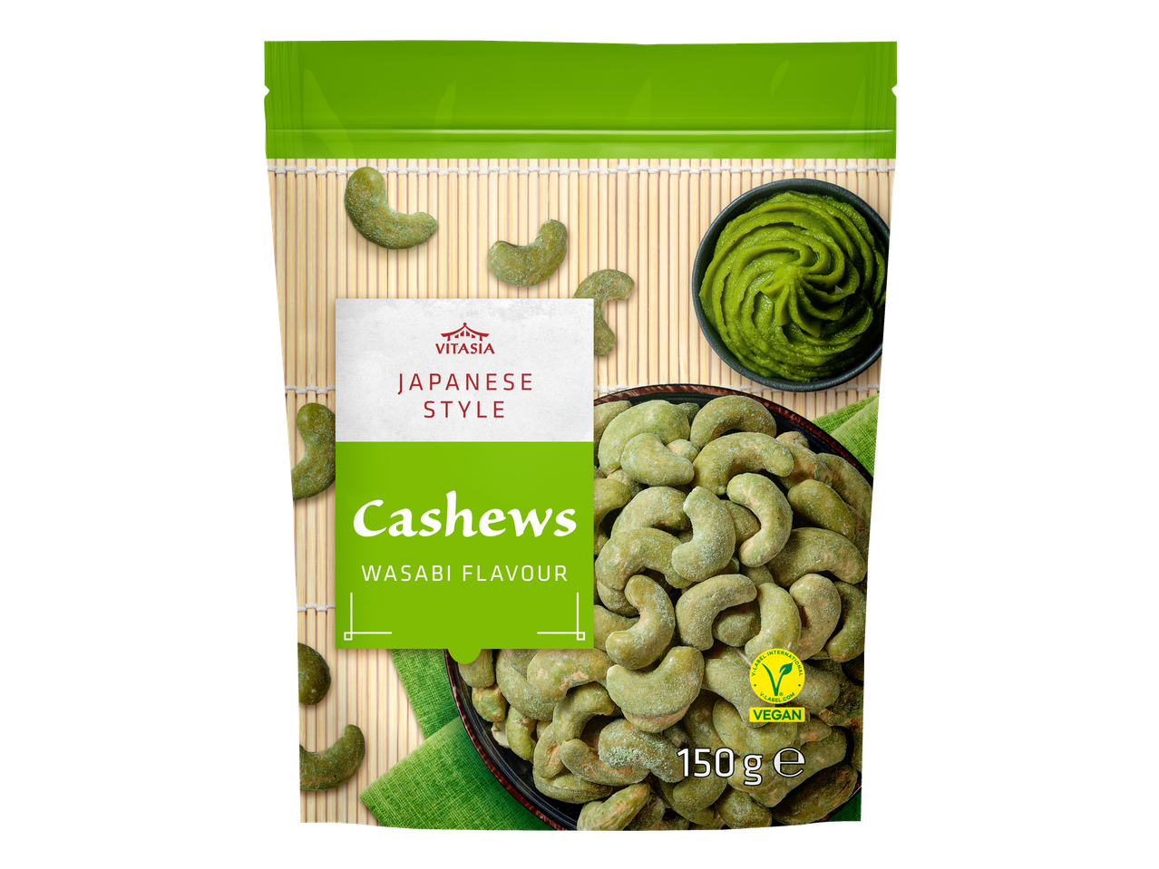 Vitasia Japanse stijl wasabi-cashewnoten, 150g, veganistisch.