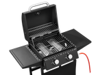 Grillmeister 2 Burner Gas Barbecue with open lid and grates