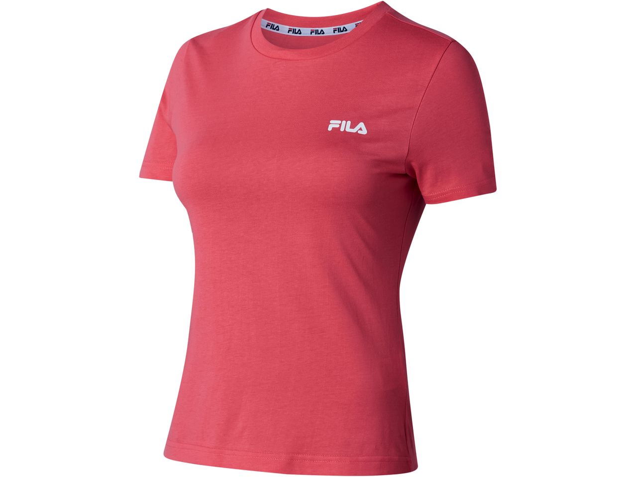 A coral-colored Fila women's short-sleeved t-shirt.