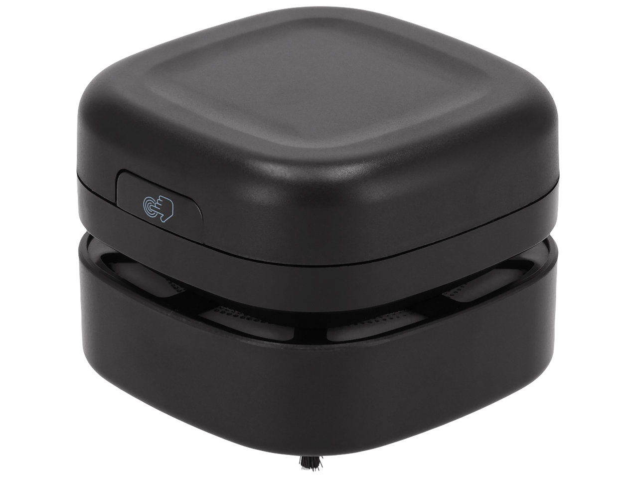 Mini aspirateur de bureau noir avec un bouton d'alimentation sur le côté.