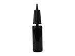 Black hand pump for inflating balls and other inflatables, with a pointed nozzle.
