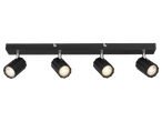 Rail noir avec quatre spots LED réglables.