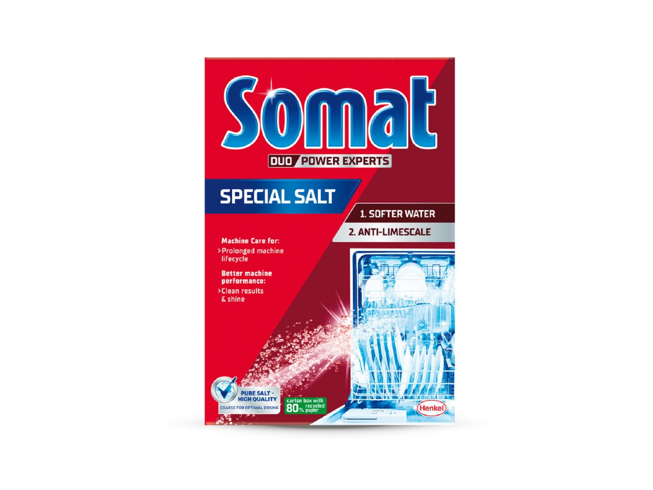 Somat Special Salt za perilicu posuđa, s naglaskom na mekšu vodu i zaštitu od kamenca.