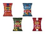 Fire poser KiMs chips: Ostepops, Crunch Cut, Sour Cream & Onion og Bølge Chips.