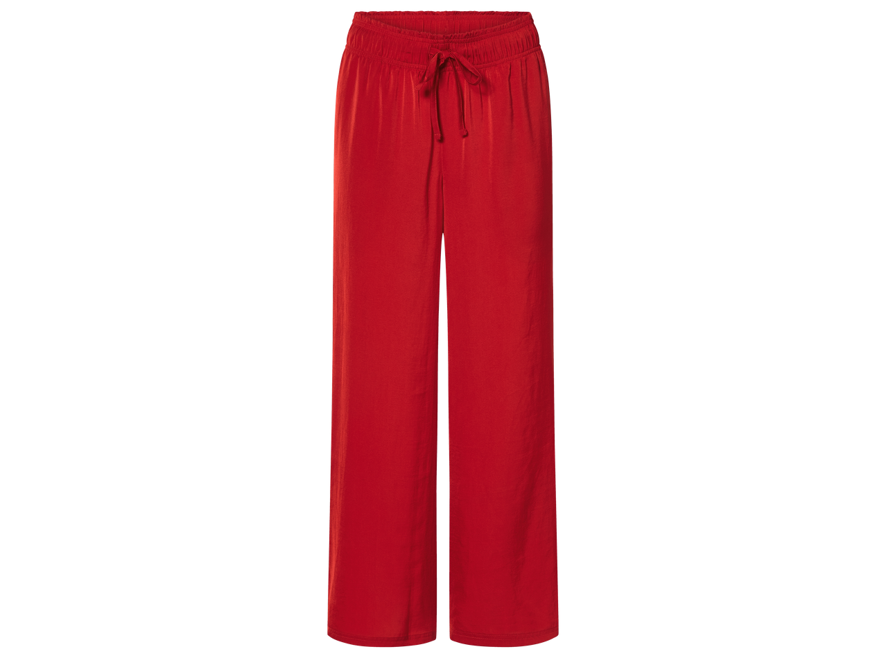 Червени широки панталони с връзка на талията.