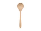 Wooden cooking spoon with a round bowl and a hole in the handle