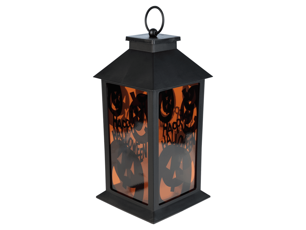 Fekete, világító halloweeni lámpás tökös mintával.