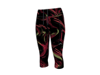 Black capri leggings with red and yellow abstract swirl pattern