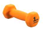 An orange 1 kg dumbbell, branded Crivit.