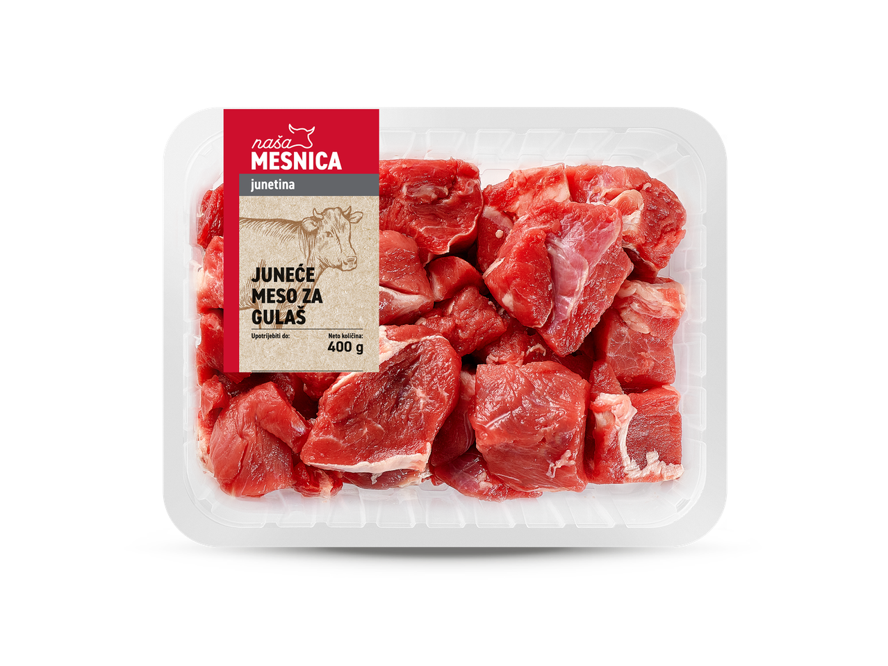 Naša Mesnica junetina, juneće meso za gulaš, 400 g.