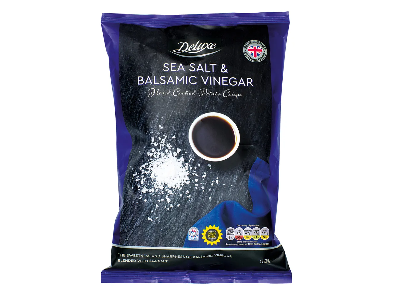 Deluxe crisps: sea salt and balsamic vinegar.