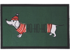 Tapete de entrada LIVARNO home com dachshund em camisola de Natal e 'HO-HO-HO'.
