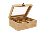 Bambus-Teebox mit sechs Fächern und transparentem Deckel