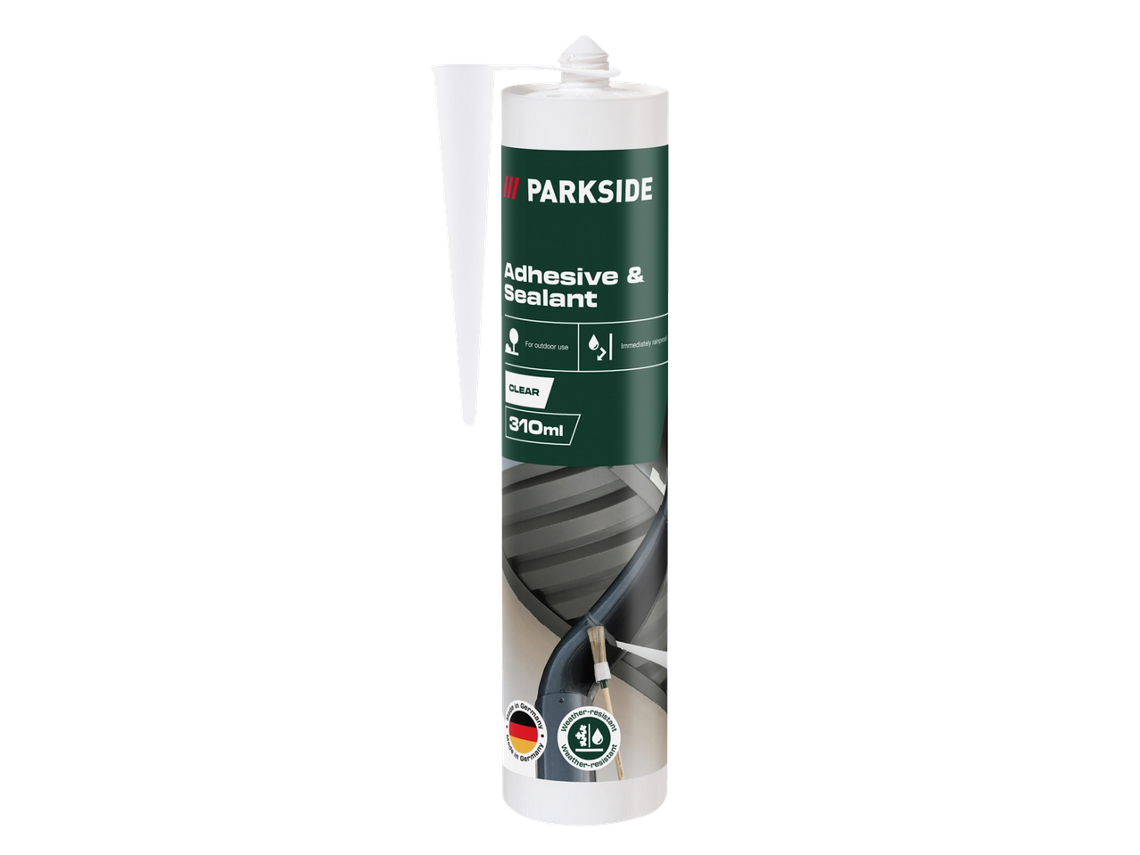 PARKSIDE klijai ir sandariklis, skaidrus, 310ml, skirtas naudoti lauke, iškart atsparus lietui, atsparus orams.