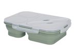 Green collapsible lunch box with a transparent lid and three compartments
