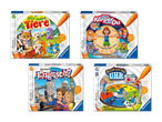 Vier Ravensburger tiptoi Lernspiele: „Alle meine Tiere“, „Dein Körper und Du“, „Sprichst du Englisch?“ und „Rund um die Uhr“.