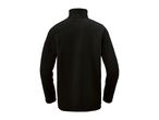 Back view of a black long-sleeved fleece jacket with a high collar.