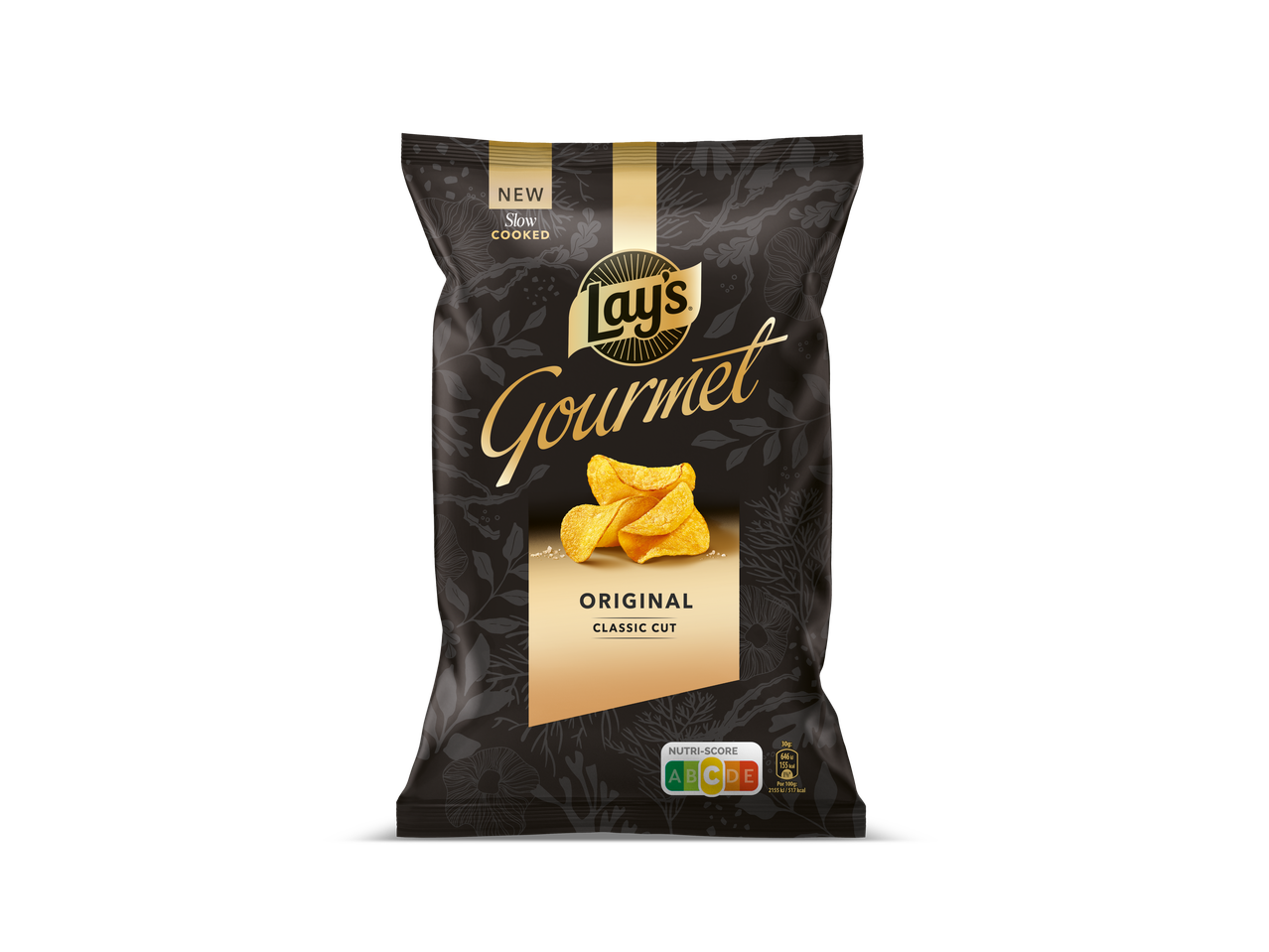 Lay's Gourmet Original Classic Cut aardappelchips in een zwart-gouden zak.