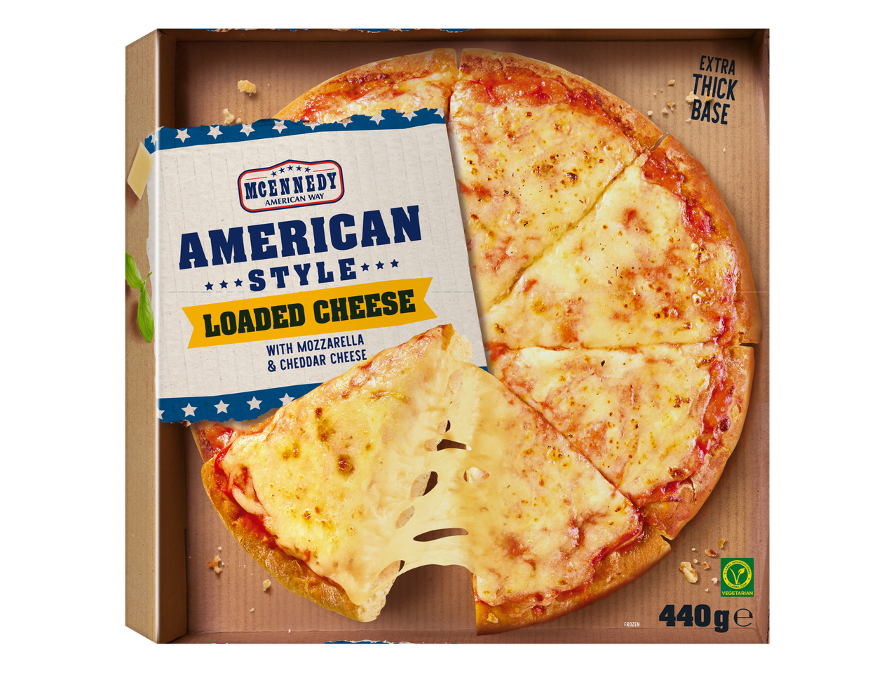 McEnnedy American Style Loaded Cheese Pizza with extra thick base, 440g.