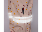 Pantaloni de ploaie roz pentru copii cu buline colorate și dungi reflectorizante 3M Scotchlite.