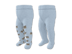 Baby-Strumpfhosen in Hellblau, eine mit Bärenmuster, die andere unifarben