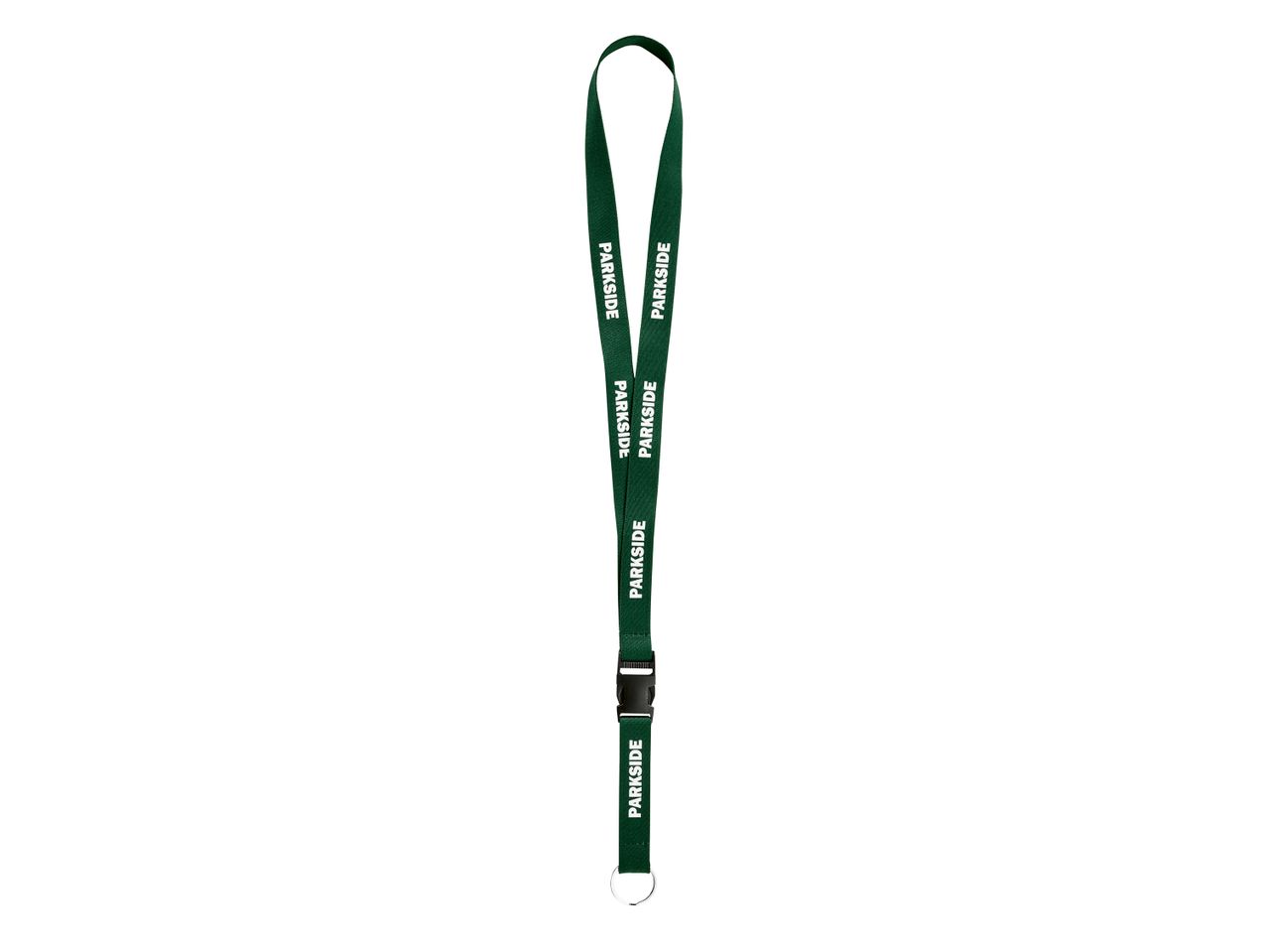 Un cordino verde con il marchio Parkside stampato in bianco.