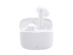 White wireless earbuds in an open charging case