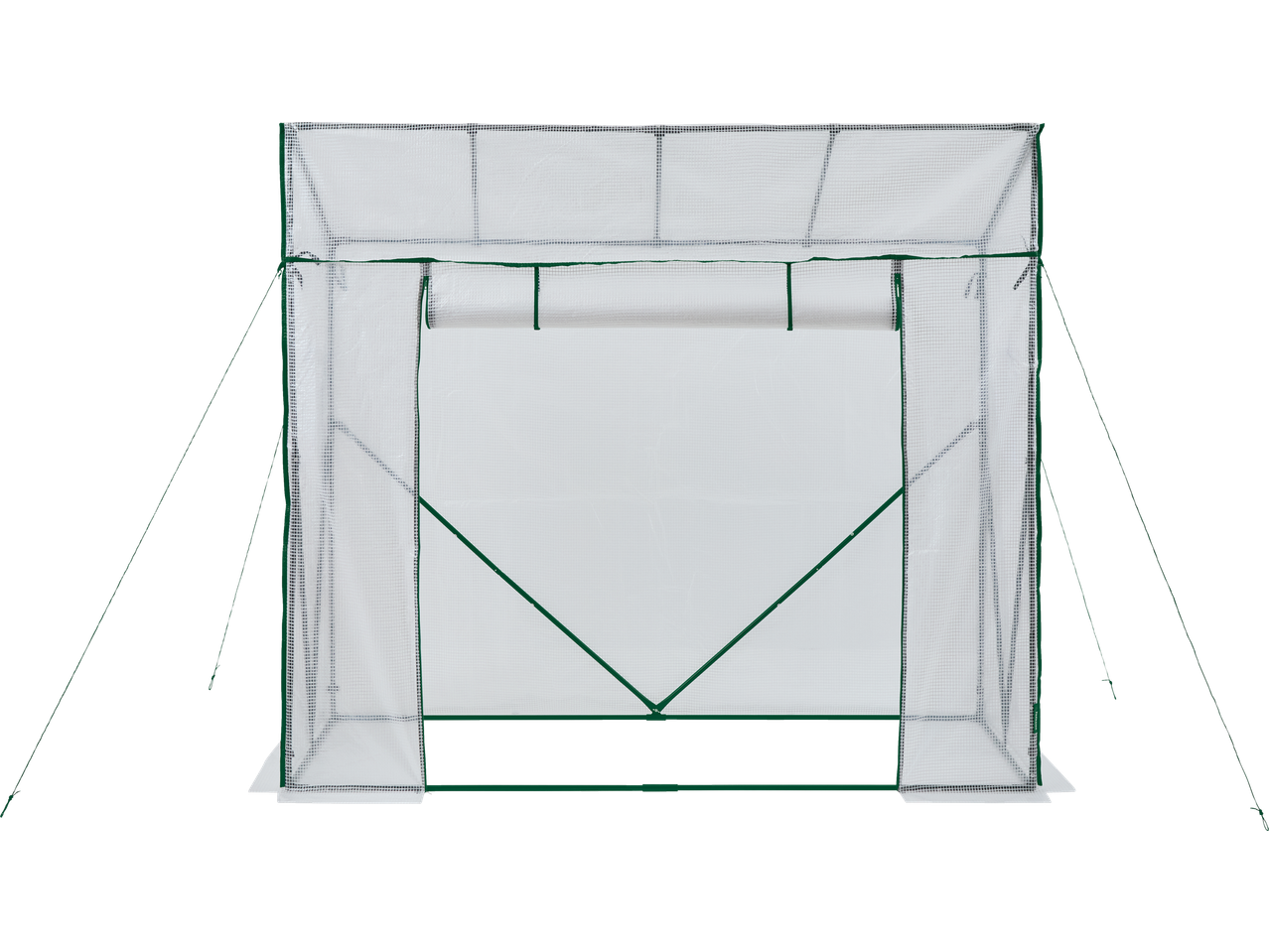 PARKSIDE siltumnīca ar baltu sieta pārklājumu un zaļu rāmi.