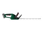 Cordless hedge trimmer with a battery pack attached, shown against a white background.
