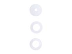 Three white circular washers, one solid and two with holes, arranged vertically.