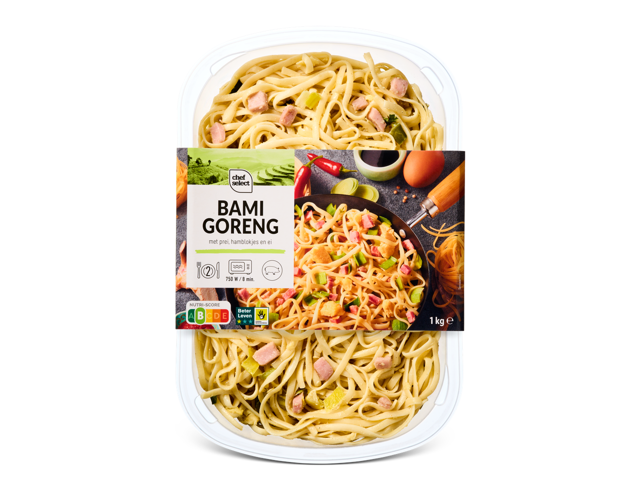 Chef Select Bami Goreng: Noedels met ham en prei.
