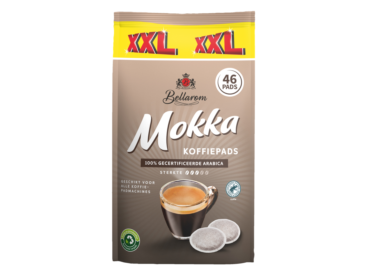 Bellarom Mokka XXL koffiepads (46 stuks), 100% Arabica, geschikt voor alle koffiemachines.