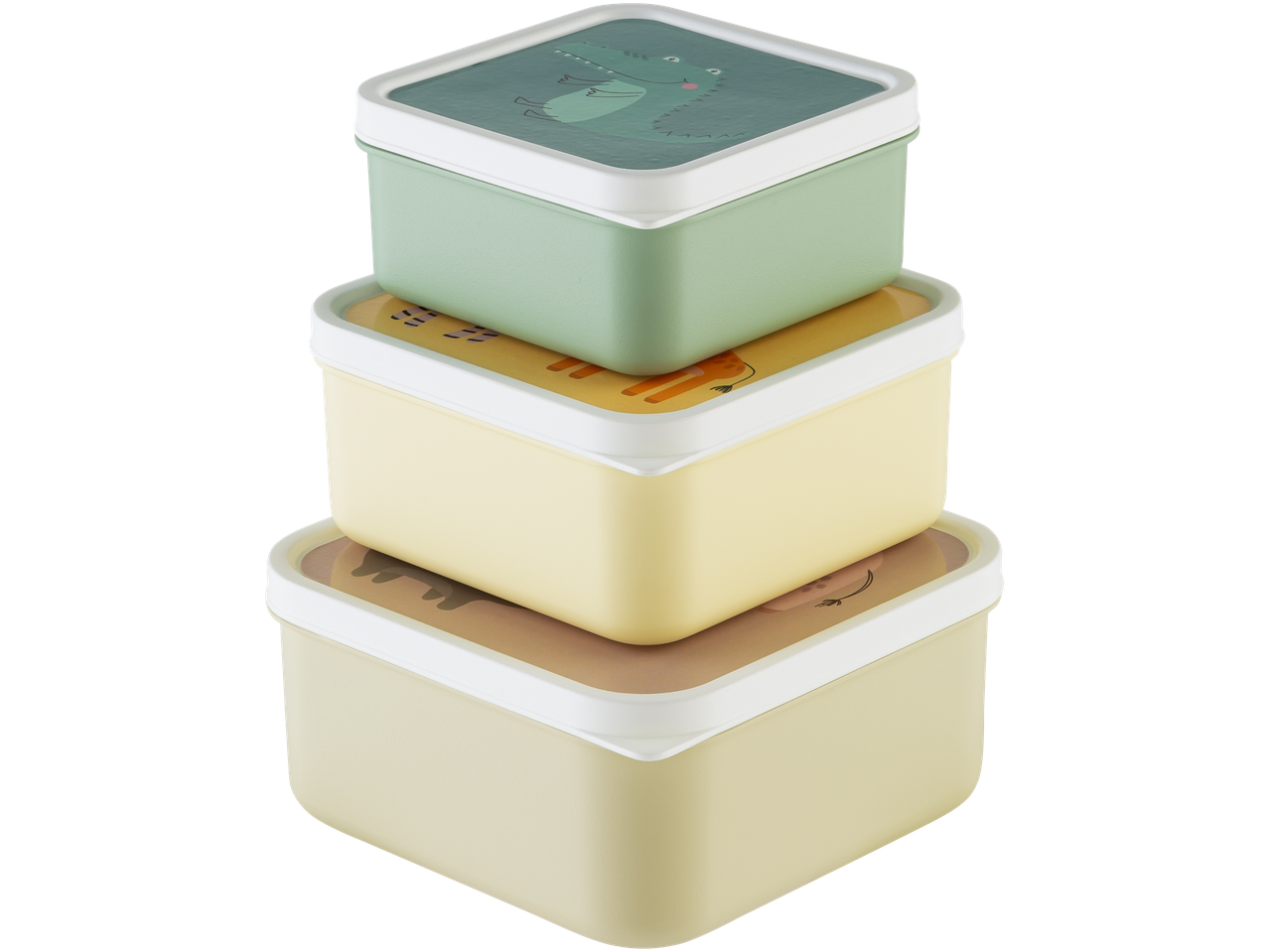 Stack of three LIVARNO home lunch boxes with animal designs