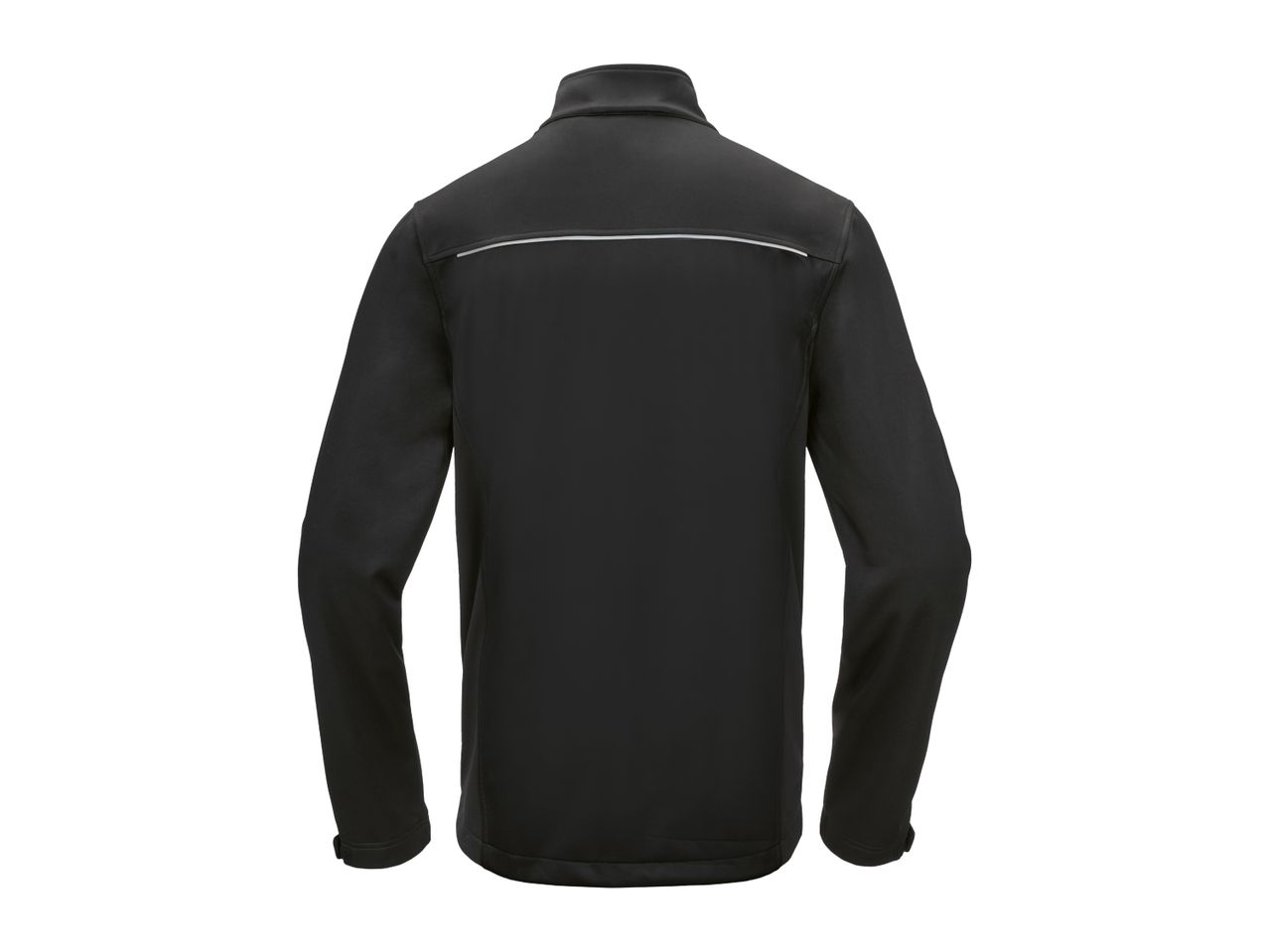 Black men's sports jacket with a reflective stripe across the back.